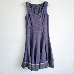 Fenn Wright Manson 100% Linen Striped Nautical Blue Fit & Flare Dress Size 10